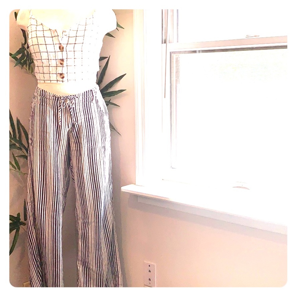 Lounge pants - linen striped wide leg comfy